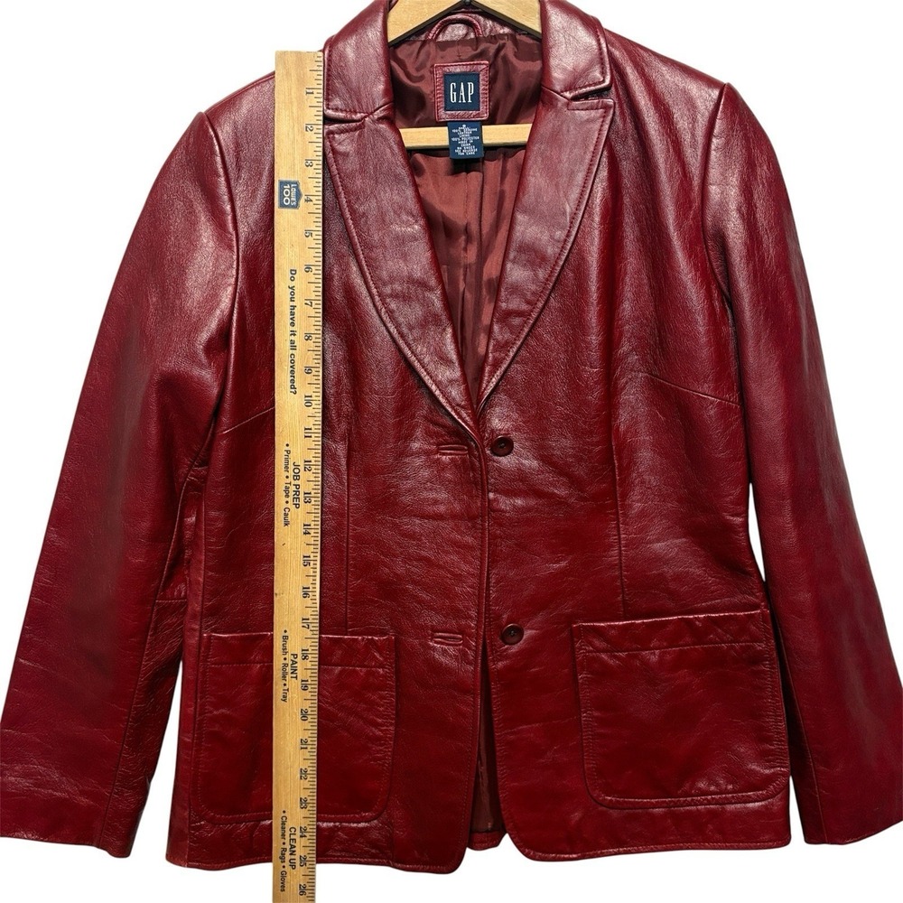 Vintage 2000 GAP Leather Jacket Womens Small Red Oxblood Blazer Y2K Genuine - Picture 6 of 10